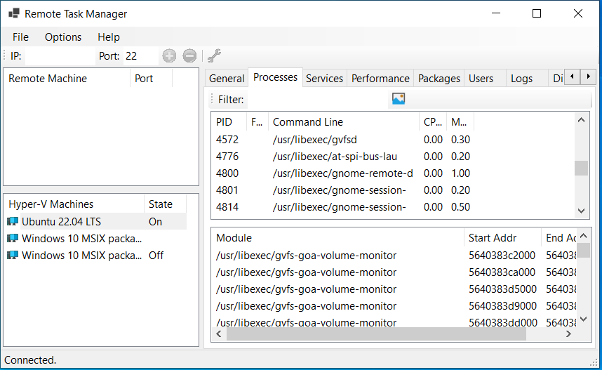 Screenshot of Linux Process Manager application